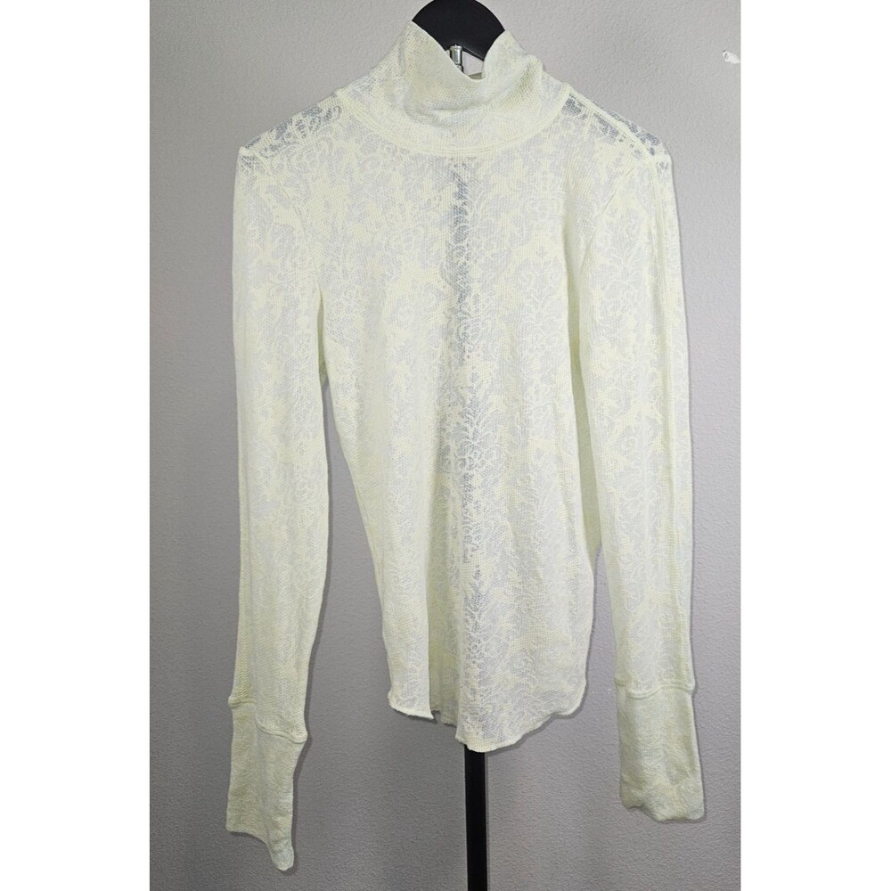 Free People Intimately Womens S Light Green Lace Turtleneck‎ Sheer Layering Top